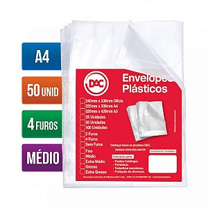 PLASTICO PASTA 4FUROS OFICIO / A-4 MEDIO C/50  7897237350786