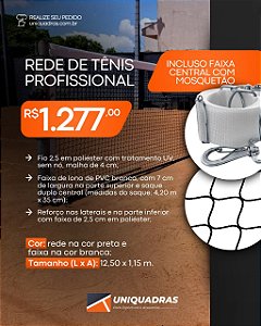 Rede Profissional de Tênis - Fio seda c/faixa central - 12,80m