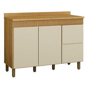 Balcão para Cozinha 120cm 3 Portas 2 Gavetas Dakota Cinamomo/Off White