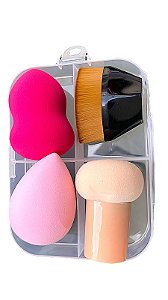 Kit Pincel Hexagonal E Esponja Cogumelo - Com Estojo