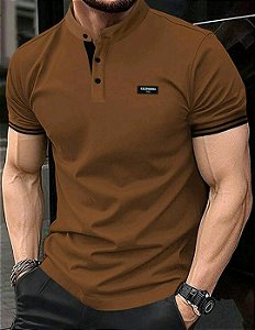 Manfinity Homme Camisa Polo Masculina de Manga Curta com Gola Alta, Botão Gráfico Bloco de Cores para Golfe e Negócios Casuais, para Marido