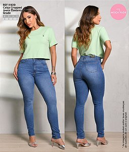 Calça Cropped Jeans Elastano