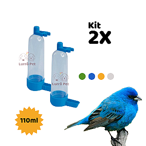 Kit 2 Bebedouros de água Tradicional para Passarinho Pássaro Azul 110ml