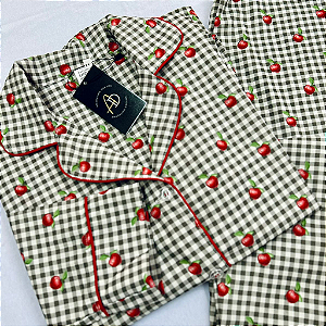 Pijama Americano Longo Xadrez com Maças