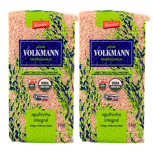 Kit 2 Arroz Integral Agulhinha (Longo Fino) Orgânico Biodinâmico À Vácuo Volkmann 1 kg