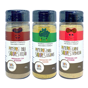 Kit 3 Tempero Primeiros Sabores Natural Feijão Legumes e Carne Terra Amor 40 g