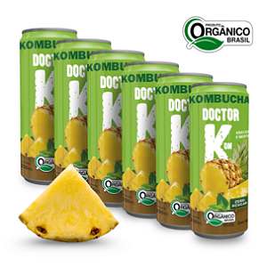 Kit 6 Kombucha Orgânica Zero Açúcar Doutor K Abacaxi Com Menta 350 ml