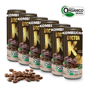 Kit 6 Kombucha Orgânica Zero Açúcar Doutor K Café Cacau Chocolate 260 ml