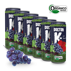 Kit 6 Kombucha Orgânica Zero Açúcar Doutor K Uva Com Hibisco 350 ml