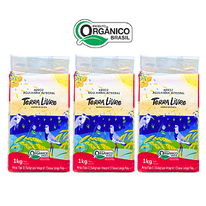 Kit 3 Arroz Integral Agulhinha (Longo Fino) Orgânico à Vácuo Terra Livre 1 Kg