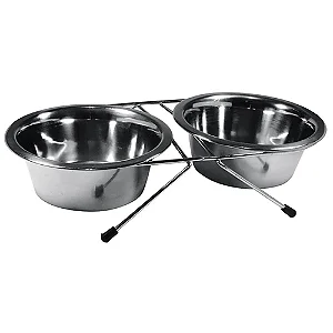 Comedouro Inox Duplo Suporte Baixo