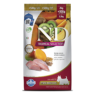 Ração N&D Tropical Selection Cães Adultos Mini Frango 2 kg + 500g Grátis