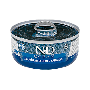 Ração Úmida N&D Ocean Gatos Adultos Salmão, Bacalhau e Camarão 70 g