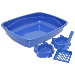 Kit Bandeja Caixa de Areia Higiênica com 2 Comedouros e Pá KitCat para Gatos