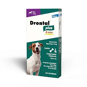 Drontal Plus + Sabor para Cães 10kg 4 Comprimidos