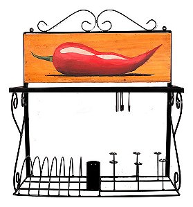 Paneleiro Escorredor Rústico em Ferro e Madeira Pimenta