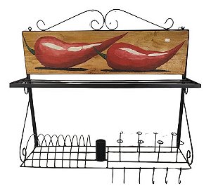 Paneleiro Rústico em Ferro e Madeira Dupla Pimenta