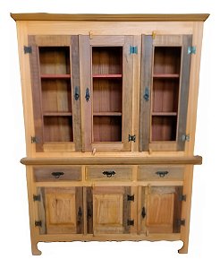 Armário de Cozinha Rústico Madeira Maciça Baiano 3 Portas