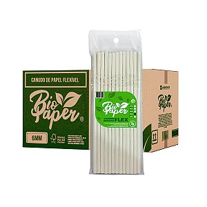 Canudo de Papel Branco Flexível 6mm 25 unidades - Bio Paper