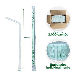Canudo Plástico Biodegradável 6mm Sachê 2000 unidades - Bio Paper