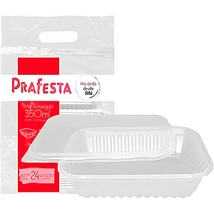 Pote Quadrado 350mL com Tampa 20 unidades - Prafesta