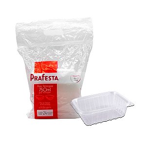 Pote Retangular 750ml com Tampa 24 unidades - Prafesta
