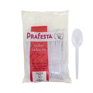 Colher Descartável Refeição Branca 50 unidades - Prafesta