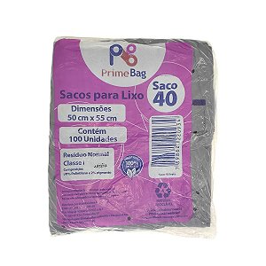 Saco para Lixo Comum 40 Litros c/100un - Primebag