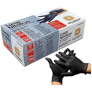 Luva Nitrílica Para Procedimento Não Cirúrgicos Sem Pó - Preta C/100 (M) Descarpack