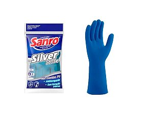 Luva Borracha natural de látex Azul Silver (G) Sanro