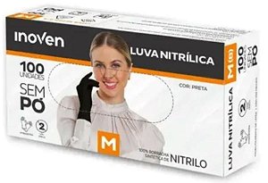 Luva Nitrílica Para Procedimento Não Cirúrgicos Sem Pó - Preta C/100 (M) Inoven