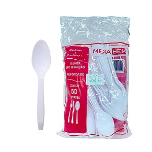 Colher de Plástico Master Biodegradável Branca com 50 unidades Mexa Bem