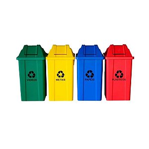 Conjunto Coleta Seletiva com 4 Cestos Boca Vai-Vem 100 Litros JSN