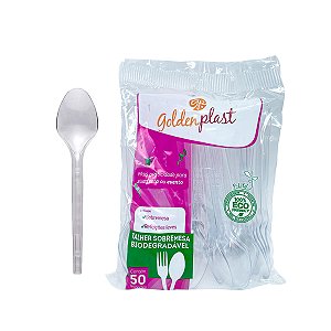 Colher Plástica Sobremesa Biodegradável Cristal 50 unidades Goldenplast