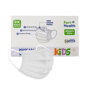 Mascara Descartavel Infantil Tripla Com Clipe Nasal Branca 50 unidades - Fortflex
