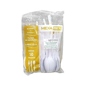 COLHER DE PLÁSTICO REFEIÇÃO BIODEGRADÁVEL BRANCA C/ 50 UNIDADES MEXA BEM