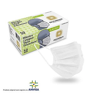 Máscara Cirúrgica Tripla Descartável Branca 50 unidades - Descarpack
