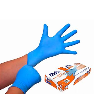 Luva Descartável Nitrílica M azul 100 unidades Medix
