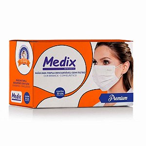 Máscara Cirúrgica Tripla com Elástico Branca Caixa 50 Unidades Medix
