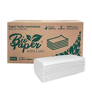 Papel Toalha Interfolhado 2 Dobras Folha Dupla 2000 Folhas - Bio Paper