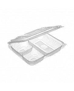 Embalagem de Plástico Bandeja 3 Divisiórias G323 Cristal 810mL com 100 unidades Galvanotek