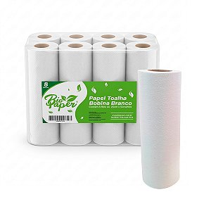 Papel Toalha Bobina Branco 25cm x 50 C/8 Bobinas Bio Paper