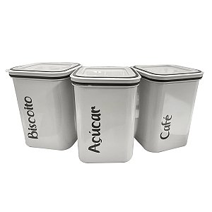 Kit 3 Potes Porta Mantimentos Herméticos Grande 2L Café Açúcar e Biscoito