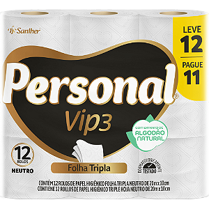 Papel Higiênico Personal VIP3 30m Folha Tripla C/12 Rolos