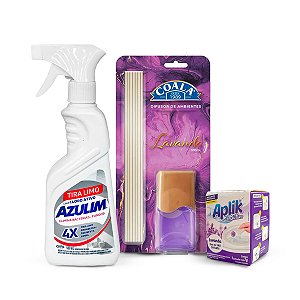 Kit Banheiro Limão - Tira Limo + Gel Sanitário + Difusor de Aromas Lavanda