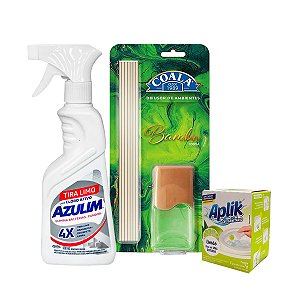 Kit Banheiro Limão - Tira Limo + Gel Sanitário + Difusor de Aromas Bambu