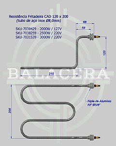 Resistência p/ Fritadeira tipo Cadeira 120 x 200 x 215