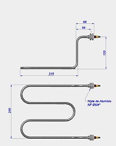Resistência p/ Fritadeira CAD 120mm x 200 - 3000W / 220V