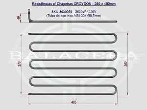 Resistências p/ Chapeiras CROYDON - 280 x 400mm - 2800W / 220V