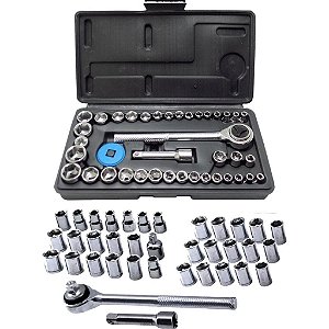 Kit jogo de soquete chave catraca reversível 1/4" - 40 peças